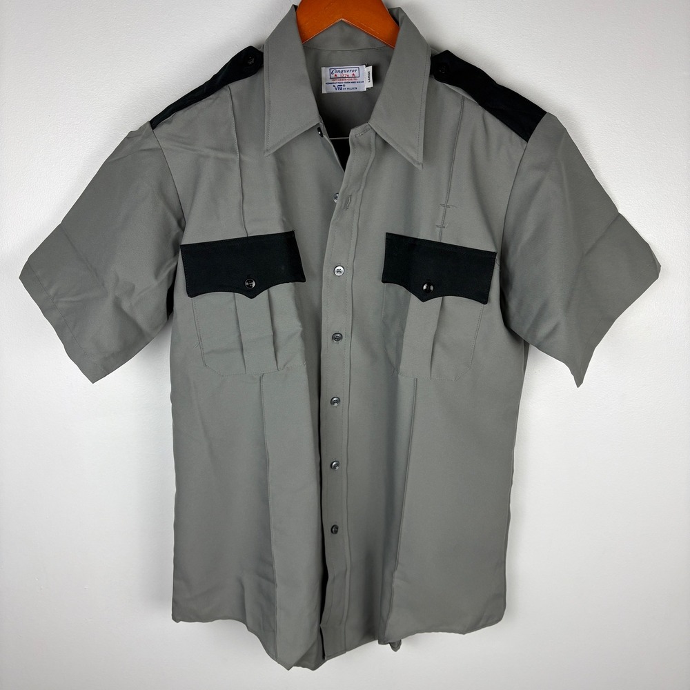 Conqueror 1776 Mens‎ Gray Work Shirt Large Permanent Press Union Made USA